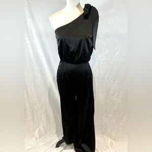 Nasty Gal black satin one shoulder jumpsuit size 4
